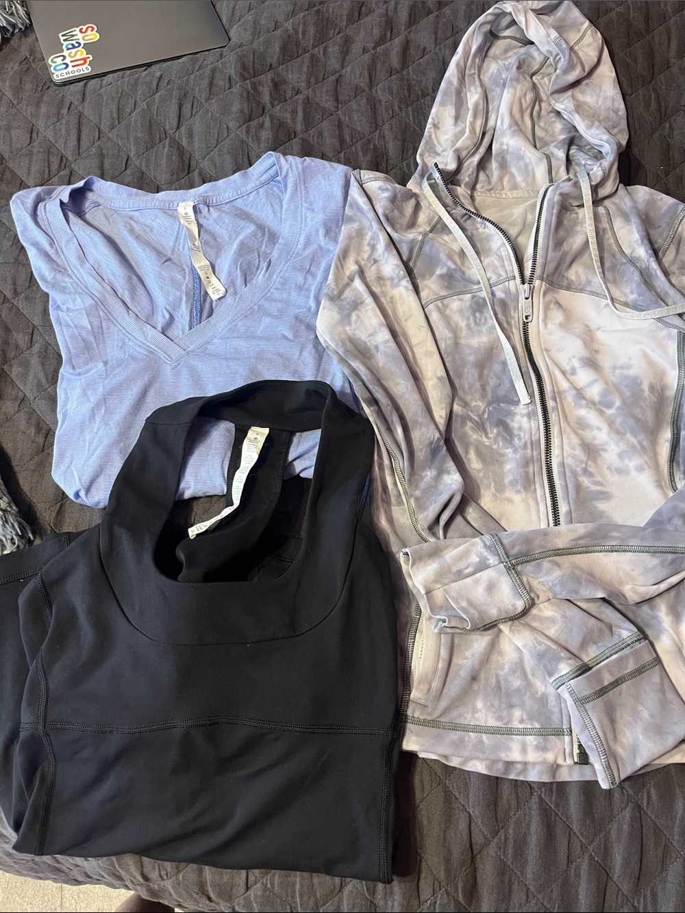 Women’s Lavender Tie-Dye Zip Hoodie & Light Blue V-Neck Top Set